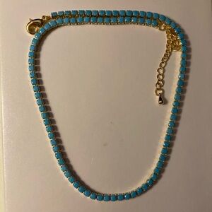Natural Blue Turquoise Gemstone Tennis Necklace 14K Gold Plated